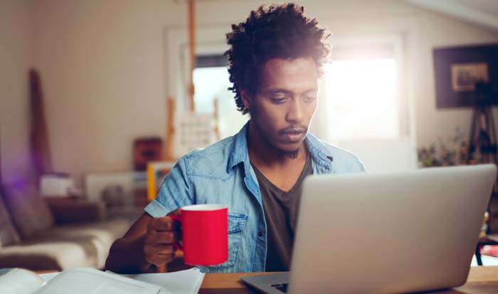 man teleworking